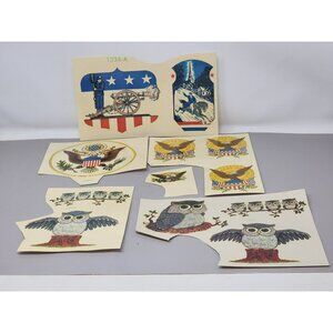 Vintage Americana & Owl Decals Set Meyercord Made In USA‎